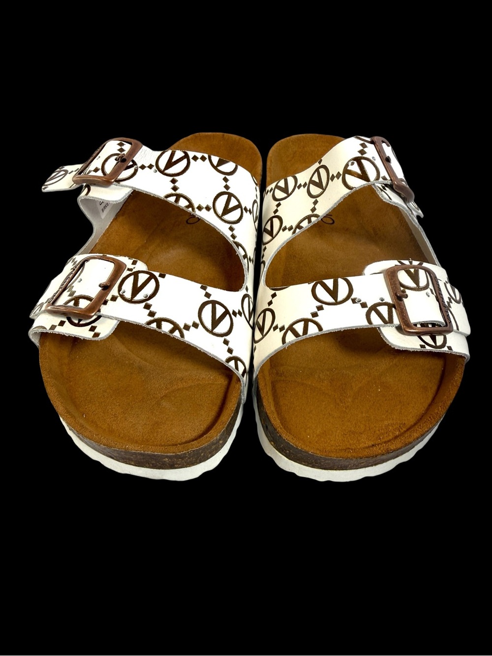 Valentino White Logo-Print Double Birkie Duo Sandals